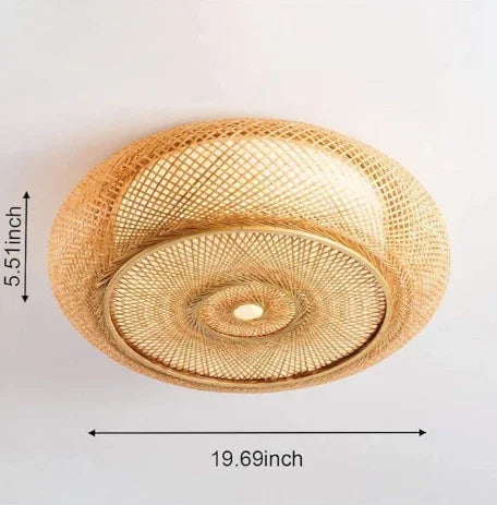 Ventilateur de plafond silencieux 50 cm avec 6 vitesses et lampe en rotin naturel tissé Gemalys™