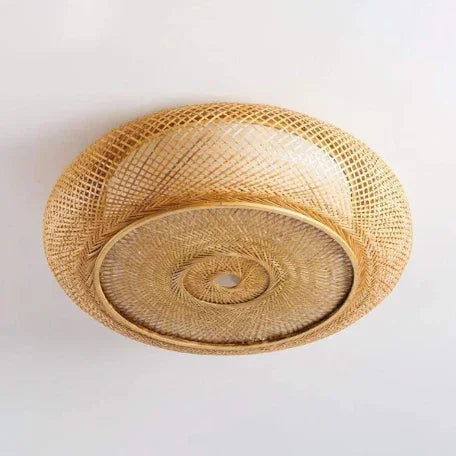 Ventilateur de plafond silencieux 50 cm avec 6 vitesses et lampe en rotin naturel tissé Gemalys™