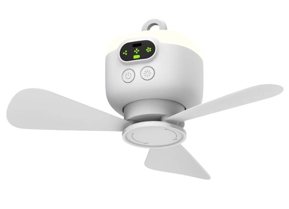 Ventilateur de camping portable rechargeable 8 000 mAh Plafonnier 3 pales amovibles, 4 vitesses, minuteur et télécommande, blanc Gemalys™