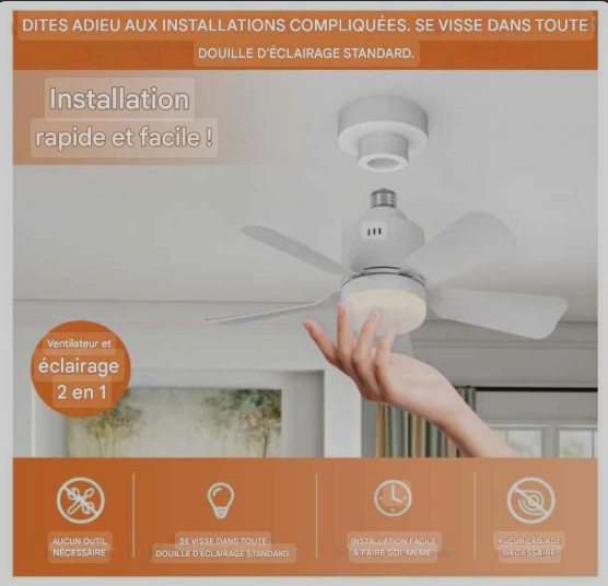 Ventilateur de plafond LED moderne rotatif 360° avec télécommande et variateur couleur Gemalys™