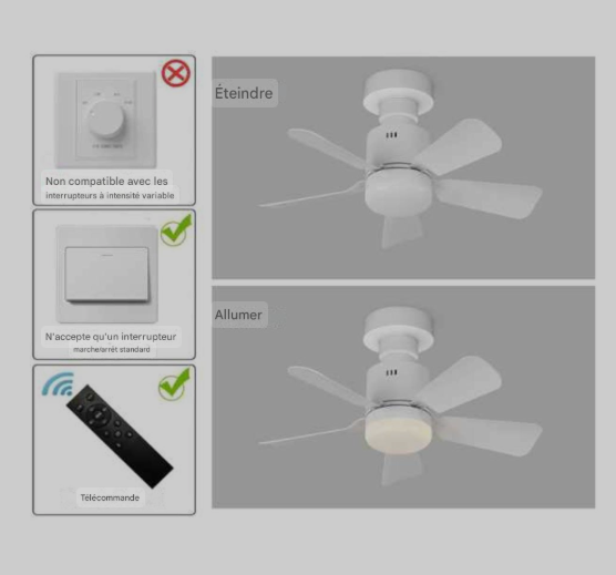Ventilateur de plafond LED moderne rotatif 360° avec télécommande et variateur couleur Gemalys™