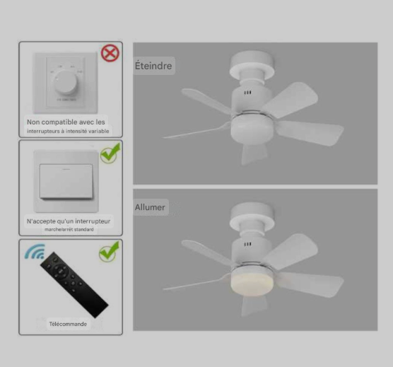 Ventilateur de plafond LED moderne rotatif 360° avec télécommande et variateur couleur Gemalys™