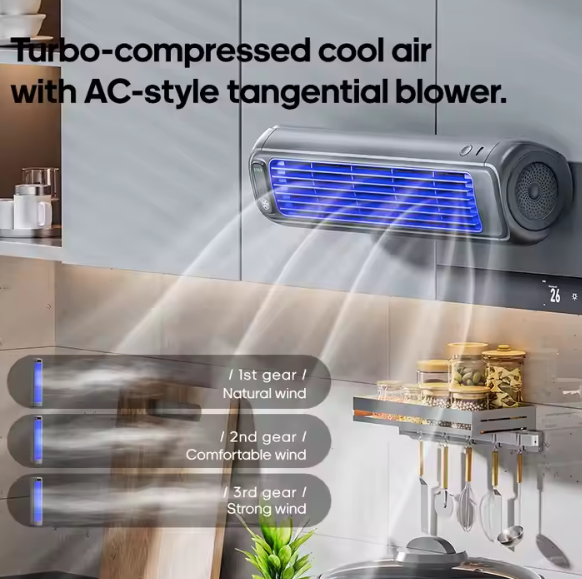 Ventilateur de bureau rechargeable 2000mAh – Mini tour sans fil 3 vitesses, mural et sans perçage, idéal cuisine et domicile Gemalys™