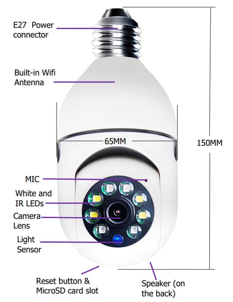 WiFi CAMERA 1080P Bulb 4X Zoom Camera E27 Home 5GWiFi Alarm Monitor - Gemalys™